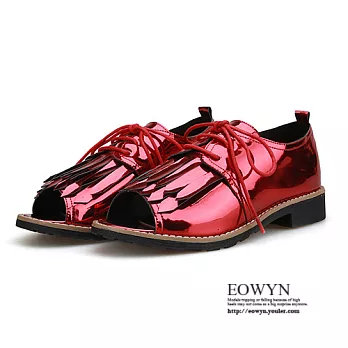 EOWYN．英倫學院風流蘇系帶魚口平跟涼鞋EMD04315-77/2色/34-39碼現貨+預購34紅色