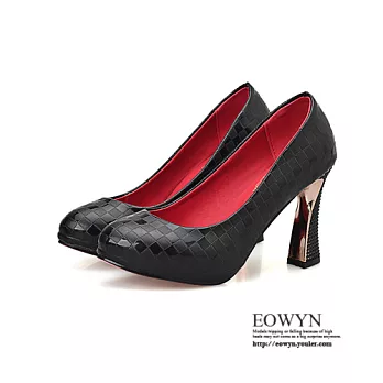 EOWYN．性感百搭高跟鞋圓頭格子包鞋EMD04320-74/1色/34-39碼現貨+預購34黑色