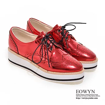 EOWYN．歐美時尚燒花系帶休閒平底紳士包鞋EMD04334-77/4色/34-39碼現貨+預購34紅色