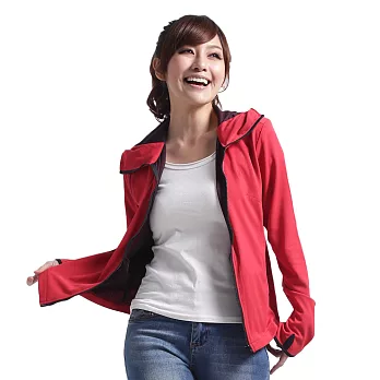 【遊遍天下】MIT台灣製女款抗UV露指吸濕排汗機能連帽外套(112)M淺紅