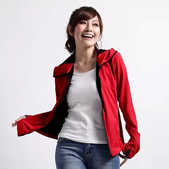 【遊遍天下】MIT台灣製女款抗UV露指吸濕排汗機能連帽外套(112)XL大紅