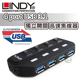 LINDY 林帝 USB3.1 4 port 獨立開關 高速集線器 (43167)