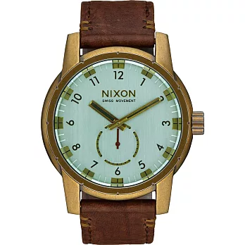 NIXON PATRIOT LEATHER 獨領風騷復古時尚腕錶-金框咖啡