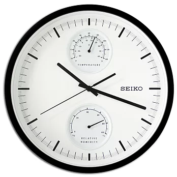 SEIKO 日本精工QXA525K 滑動式秒針溫度/濕度顯示掛鐘-黑框白面
