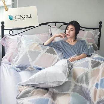 PRIMARIO 【德里希-湛藍】台灣製 100%奧地利天絲 雙人兩用被套床包四件組