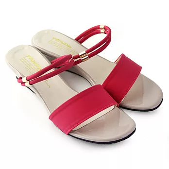 【Pretty】愜意步調寬帶兩穿楔型涼拖鞋24.5桃紅色