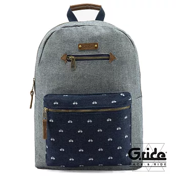 【G.RIDE】法國輕巧皮革拼色後背包-14L灰藍