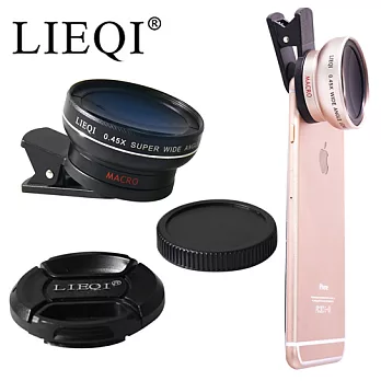 ○原裝正品LIEQI 新型 廣角+微距 二合一鏡頭○通用型手機平板鏡頭夾 高質感鋁合金外殼 光學玻璃鏡頭時尚金