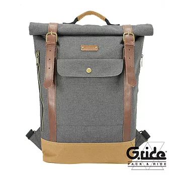 【G.RIDE】法國真皮拼接帆布後背包-15L軍綠