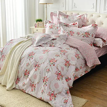 義大利La Belle《薔薇花畔》雙人四件式防蹣抗菌舖棉兩用被床包組