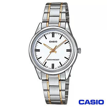 CASIO卡西歐 簡潔風格金系鋼帶女錶-白 LTP-V005SG-7A