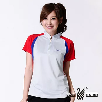 【遊遍天下】MIT台灣製女款休閒抗UV吸濕排汗機能POLO衫(S120)XL灰/紅