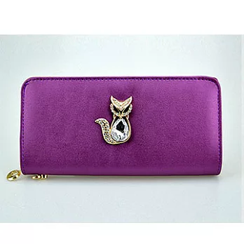 【L.Elegant】磨砂鑲鑽狐狸長款皮夾零錢包 (三色可選) 紫色