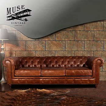 【MUSE】Fidelio費黛里歐復古拉扣牛皮三人沙發