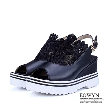 EOWYN．歐美風魚嘴釦環厚底楔型涼鞋EMD04380-66/2色/34-39碼現貨+預購35黑色