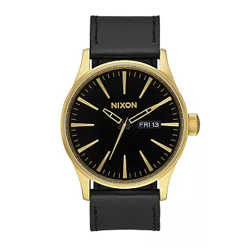 【NIXON】精品潮流設計指針錶 Sentry Leather_A105黑/金