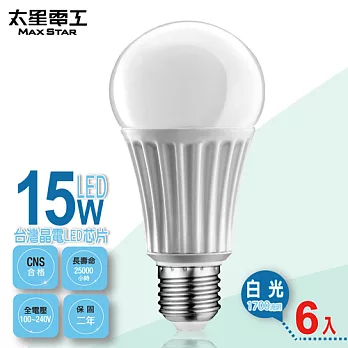 【太星電工】LED燈泡E27/15W/白光(6入) A615W*6白光