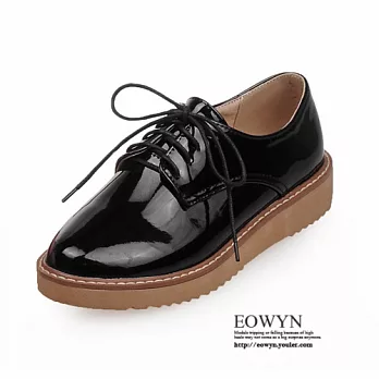 EOWYN．韓系新款圓頭系帶休閒平底紳士包鞋EMD04415-54/3色/34-39碼現貨+預購34黑色