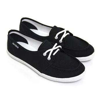 【Pretty】簡約設計綁帶平底休閒帆布鞋23黑色