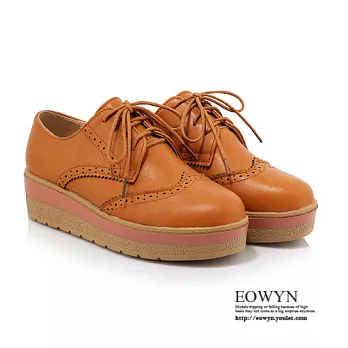 EOWYN．英倫復古雕花系帶平底紳士包鞋/牛津鞋EMD04421-66/4色/34-39碼現貨+預購34黃色