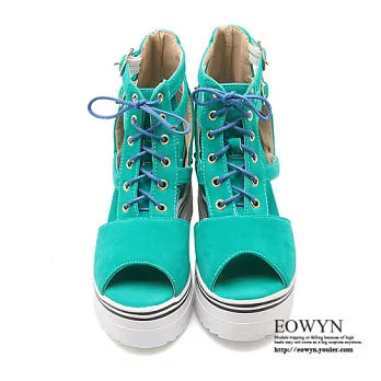 EOWYN．歐美時尚新款魚嘴系帶釦環內增高涼鞋EMD04445-69/4色/34-39碼現貨+預購34藍色