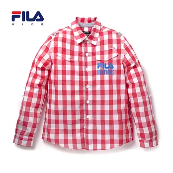 【FILA】時尚格紋平織長袖襯衫(紅)145紅
