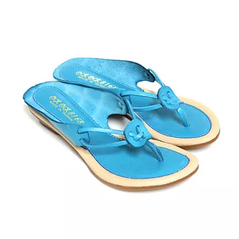 【Pretty】夏日專屬小坡跟夾腳拖鞋22.5藍色