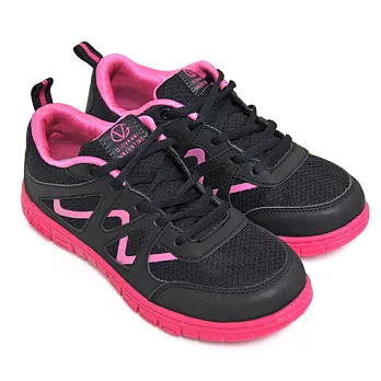 【Pretty】女款亮彩綁帶運動休閒鞋23黑桃