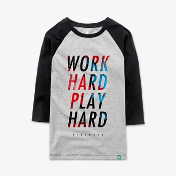 【Fandora】【Word】WORK HARD/ PLAY HARD-男女款-XS灰/黑袖