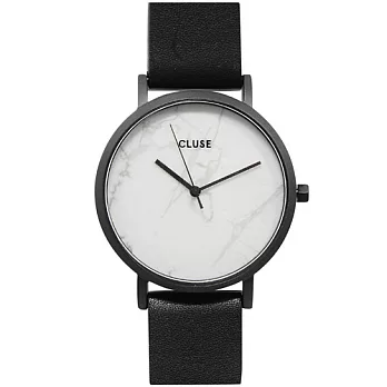 (預購)5/1~5/7 Cluse 大理石黑色系列 白錶盤/黑皮革錶帶手錶38mm