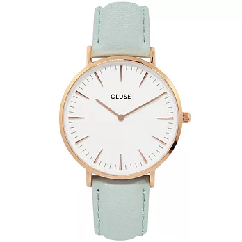 CLUSE 波西米亞玫瑰金系列 白錶盤/粉薄荷綠皮革錶帶手錶38mm