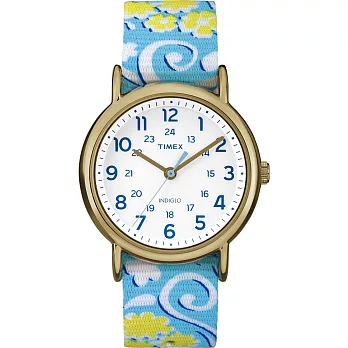 【TIMEX 】天美時復刻Weekender系列彩繪花朵手錶 /一帶兩穿 (金框 TXT2P90100)
