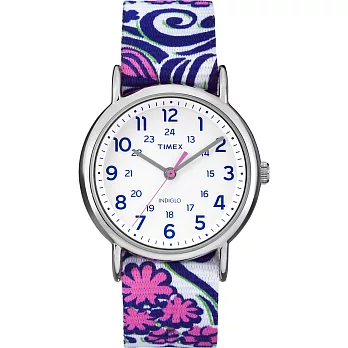 【TIMEX 】天美時復刻Weekender系列彩繪花朵手錶 /一帶兩穿(銀/粉紅 TXT2P90200)