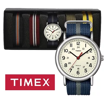 【TIMEX 】天美時復刻Weekender系列手錶年度禮盒組/贈四條帆布錶帶 (藍 TXTUG0109)
