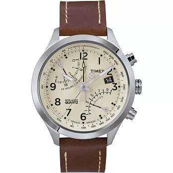 【TIMEX 】智慧指針IQ飛返計時逆跳系列手錶 (米面/咖啡帶 TXT2N932)