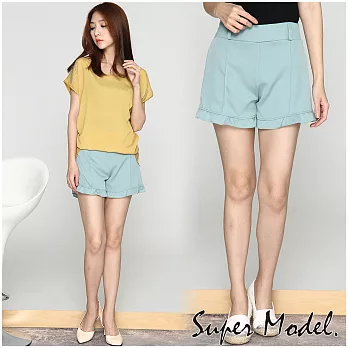 【名模衣櫃】波浪滾邊立體線條短褲(M-XL適穿)FREE綠色