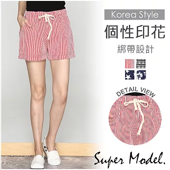 【名模衣櫃】夏日海灘風短褲-共4色(M-XL適穿)FREE條紋紅