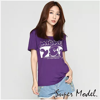 【名模衣櫃】卡通圖樣棉感休閒短袖T恤(M-XL適穿)FREE紫色