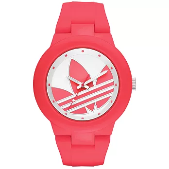 adidas 翻轉世界三葉休閒腕錶-珊瑚紅