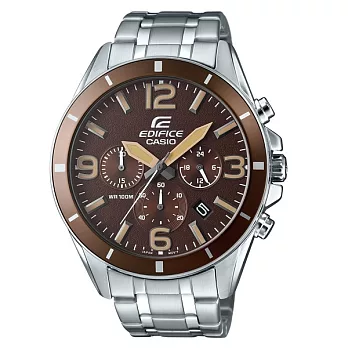 CASIO EDIFICE 經典三眼渦輪男性時尚運動錶款-咖啡-EFR-553D-5B