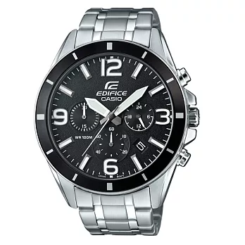 CASIO EDIFICE 經典三眼渦輪男性時尚運動錶款-黑面-EFR-553D-1B
