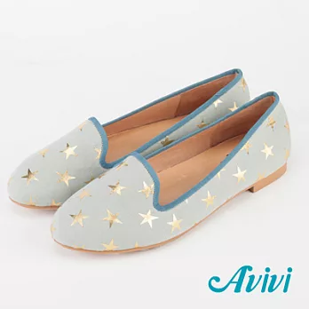 【U】Avivi - 單寧星星印花樂福鞋(三色可選)EUR34 - 藍色
