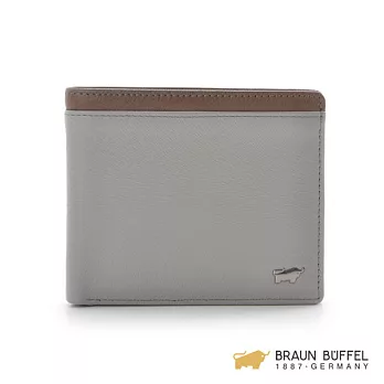 【BRAUN BUFFEL】.德國小金牛 - BERBER系列馬毛壓紋五卡零錢袋短夾 - 灰/棕