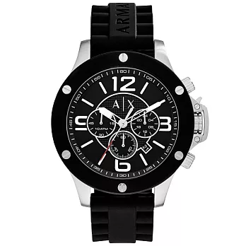 A│X Armani Exchange 卓見品味時尚都會三眼腕錶-黑