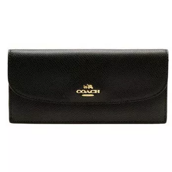 【COACH】金屬LOGO真皮長夾(黑52689)