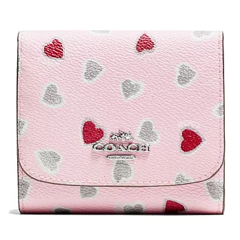 【COACH】金屬LOGO真皮折疊短夾(粉色愛心53816)