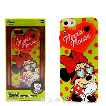 日本進口Disney iphone5【米妮愛心隨身鏡】硬式手機背蓋