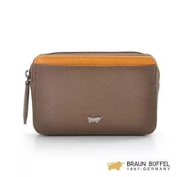 【BRAUN BUFFEL】.德國小金牛 - BERBER系列馬毛壓紋拉鍊鎖包 - 棕/黃