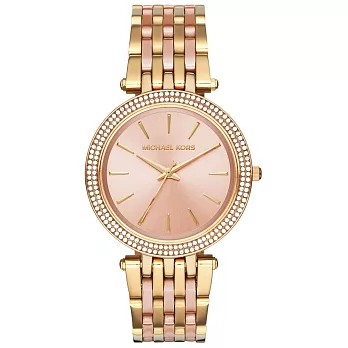 Michael Kors 光燦耀眼晶鑽都會腕錶-金粉X雙色鋼帶