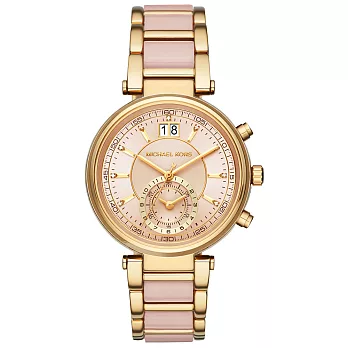 Michael Kors 懵懂高雅晶鑽計時腕錶-金框粉X雙色鋼帶